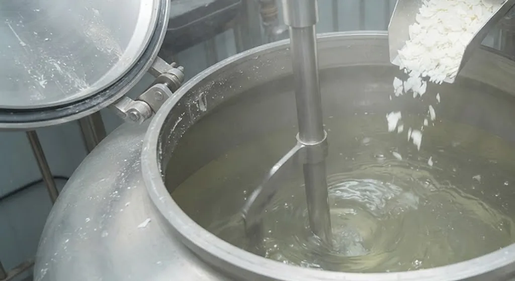 Charging the reactor: Flakes dissolving