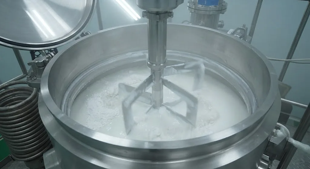 Building the slurry: Opaque white slurry