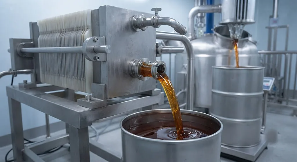 Cooling and filtration: Deep-amber liquid resin